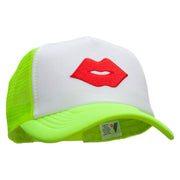 Red Lips Embroidered Patched Cotton Trucker Cap