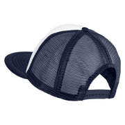 Old English Black S Patched Flat Bill Trucker Snapback Cap - White Navy OSFM