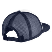 Old English Black S Patched Flat Bill Trucker Snapback Cap - White Navy OSFM