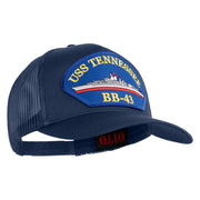 USS Tennessee BB 43 Blue Patched Solid Cotton Twill 5 panel Mesh Back Cap - Navy OSFM