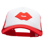 Red Lips Embroidered Patched Cotton Trucker Cap