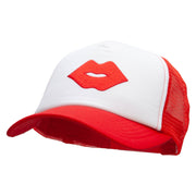 Red Lips Embroidered Patched Cotton Trucker Cap