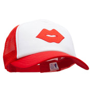 Red Lips Embroidered Patched Cotton Trucker Cap