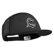 Old English Black S Patched Flat Bill Trucker Snapback Cap - Black OSFM
