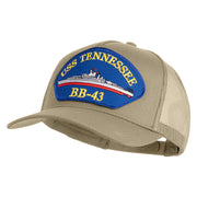 USS Tennessee BB 43 Blue Patched Solid Cotton Twill 5 panel Mesh Back Cap - Khaki OSFM