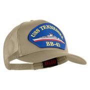 USS Tennessee BB 43 Blue Patched Solid Cotton Twill 5 panel Mesh Back Cap - Khaki OSFM