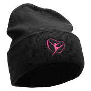 Gymnastic With Ribbon Embroidered 12 inch Acrylic Cuffed Long Beanie - Black OSFM