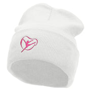 Gymnastic With Ribbon Embroidered 12 inch Acrylic Cuffed Long Beanie - White OSFM