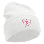 Gymnastic With Ribbon Embroidered 12 inch Acrylic Cuffed Long Beanie - White OSFM