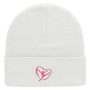 Gymnastic With Ribbon Embroidered 12 inch Acrylic Cuffed Long Beanie - White OSFM