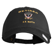 Retired US Navy Embroidered Washed Cotton Twill Brass Buckle Cap - Black OSFM