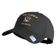 Retired US Navy Embroidered Washed Cotton Twill Brass Buckle Cap - Black OSFM