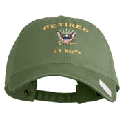 Retired US Navy Embroidered Washed Cotton Twill Brass Buckle Cap - Olive OSFM