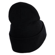 Small USA Vertical Iron on Patched 12 Inch Long Knitted Beanie - Black OSFM