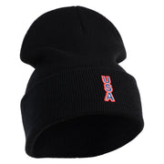 Small USA Vertical Iron on Patched 12 Inch Long Knitted Beanie - Black OSFM