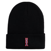 Small USA Vertical Iron on Patched 12 Inch Long Knitted Beanie - Black OSFM