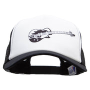 Electric Guitar Embroidered Music Patched Cotton Trucker Cap - Black OSFM