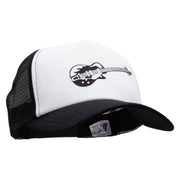 Electric Guitar Embroidered Music Patched Cotton Trucker Cap - Black OSFM