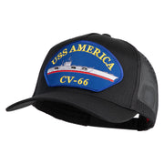 USS America CV 66 Blue Patched Solid Cotton Twill 5 panel Mesh Back Cap - Black OSFM