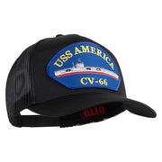 USS America CV 66 Blue Patched Solid Cotton Twill 5 panel Mesh Back Cap - Black OSFM