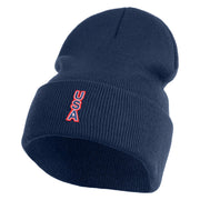 Small USA Vertical Iron on Patched 12 Inch Long Knitted Beanie - Navy OSFM