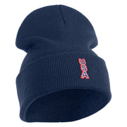 Small USA Vertical Iron on Patched 12 Inch Long Knitted Beanie - Navy OSFM