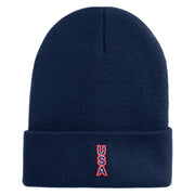 Small USA Vertical Iron on Patched 12 Inch Long Knitted Beanie - Navy OSFM