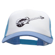 Electric Guitar Embroidered Music Patched Cotton Trucker Cap - Sky-Blue OSFM