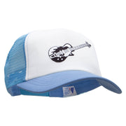 Electric Guitar Embroidered Music Patched Cotton Trucker Cap - Sky-Blue OSFM