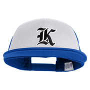 Old English Black K Patched Flat Bill Trucker Snapback Cap - White Royal OSFM