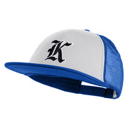 Old English Black K Patched Flat Bill Trucker Snapback Cap - White Royal OSFM