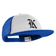 Old English Black K Patched Flat Bill Trucker Snapback Cap - White Royal OSFM