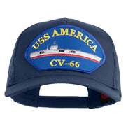 USS America CV 66 Blue Patched Solid Cotton Twill 5 panel Mesh Back Cap - Navy OSFM