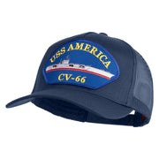 USS America CV 66 Blue Patched Solid Cotton Twill 5 panel Mesh Back Cap - Navy OSFM