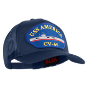 USS America CV 66 Blue Patched Solid Cotton Twill 5 panel Mesh Back Cap - Navy OSFM