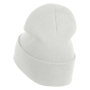 Small USA Vertical Iron on Patched 12 Inch Long Knitted Beanie - White OSFM