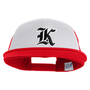 Old English Black K Patched Flat Bill Trucker Snapback Cap - White Red OSFM