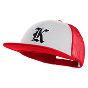 Old English Black K Patched Flat Bill Trucker Snapback Cap - White Red OSFM