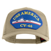 USS America CV 66 Blue Patched Solid Cotton Twill 5 panel Mesh Back Cap - Khaki OSFM