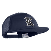 Old English Black K Patched Flat Bill Trucker Snapback Cap - Navy OSFM