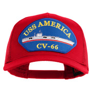 USS America CV 66 Blue Patched Solid Cotton Twill 5 panel Mesh Back Cap - Red OSFM