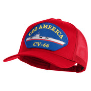 USS America CV 66 Blue Patched Solid Cotton Twill 5 panel Mesh Back Cap - Red OSFM