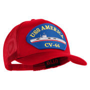 USS America CV 66 Blue Patched Solid Cotton Twill 5 panel Mesh Back Cap - Red OSFM