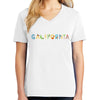 California Sign logo Ladies Big Size Core Cotton V neck T-Shirt - White XS