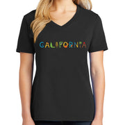 California Sign logo Ladies Big Size Core Cotton V neck T-Shirt - Jet-Black XS