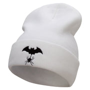 Spider Bat Embroidered 12 Inch Long Knitted Beanie - White OSFM