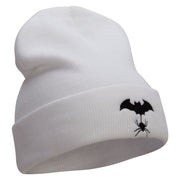 Spider Bat Embroidered 12 Inch Long Knitted Beanie - White OSFM