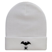 Spider Bat Embroidered 12 Inch Long Knitted Beanie - White OSFM