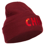 China CHN Flag Embroidered Long Beanie