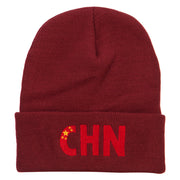 China CHN Flag Embroidered Long Beanie